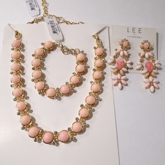 Lee Angel Pink Capri Necklace Bracelet Earrings Se - Picture 1 of 2
